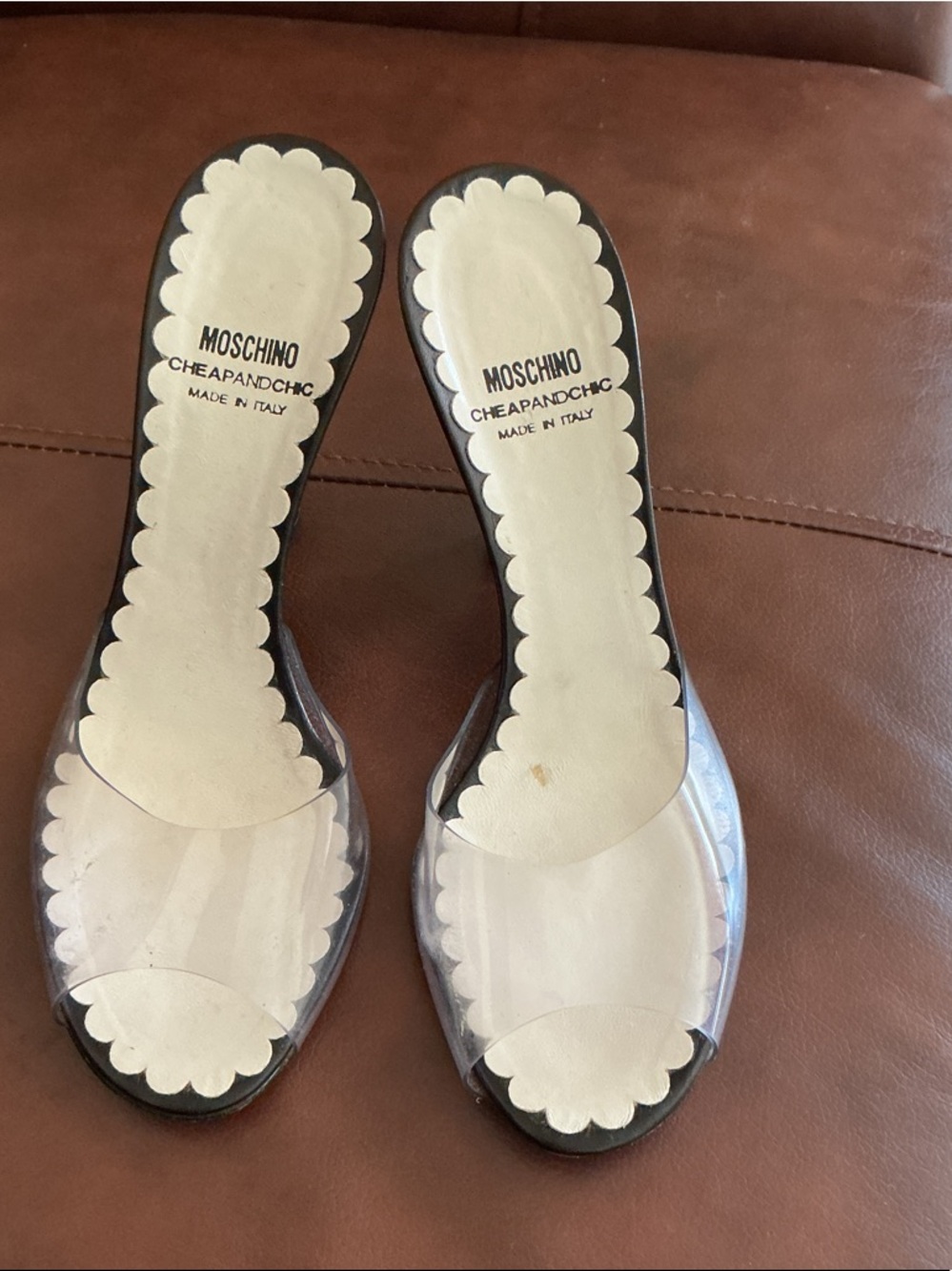 Moschino Clear Jelly Slide Mules with Cream Insole.